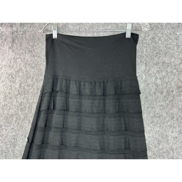 NWT Max Studio Women’s Black Solid Elastic Waist Maxi Skirt Tiered Medium - Picture 2 of 7
